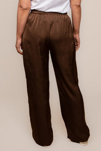 Isla Creased Satin Pants in Chocolate