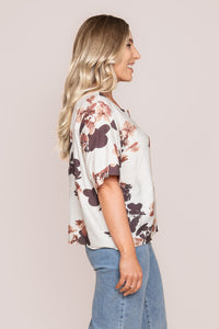 Binny S/S Floral Top in White