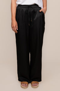 Isla Creased Satin Pants in Black