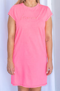 Signature Embroidery Tee Dress in Neon Rose - Foxwood