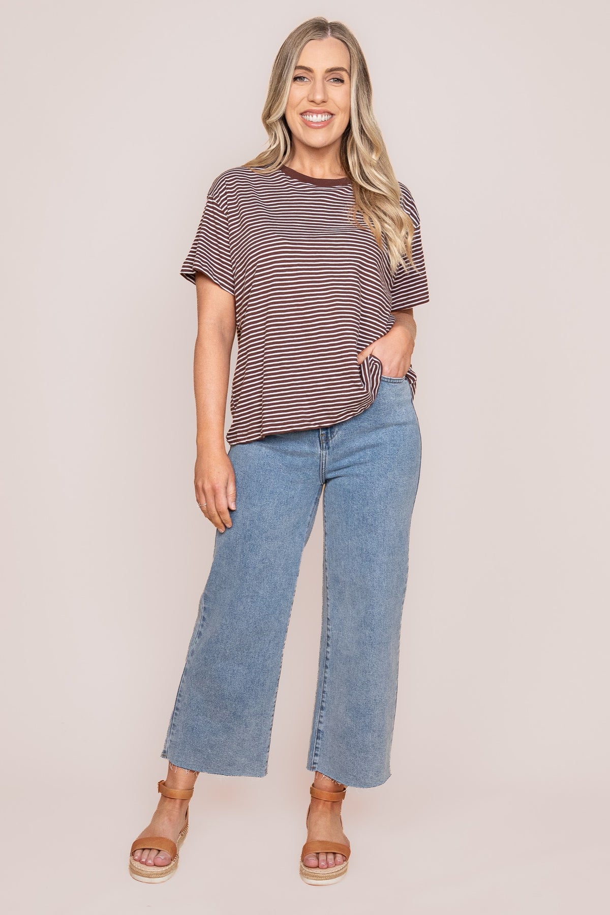 Hutch Stripe Tee in Chocolate/White - Foxwood