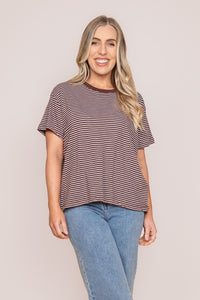 Hutch Stripe Tee in Chocolate/White - Foxwood