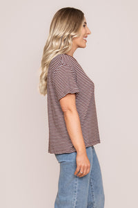 Hutch Stripe Tee in Chocolate/White - Foxwood