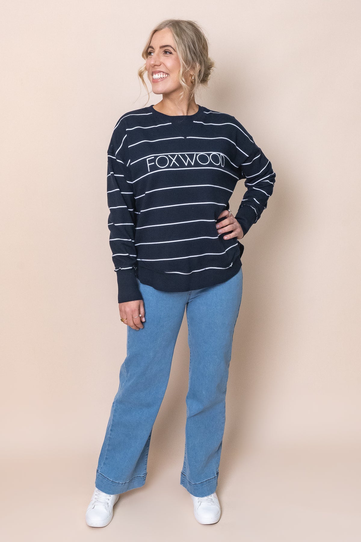 Classic Stripe Simplified Crew in Navy & White Stripe - Foxwood