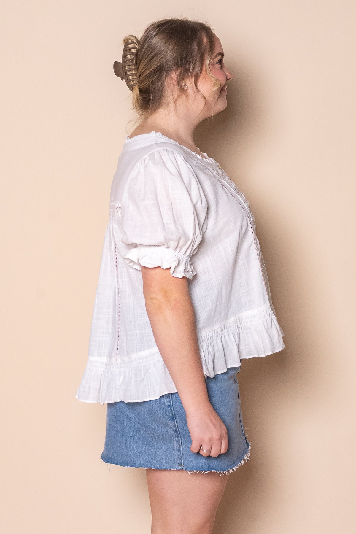 Francesco Embroidered Lace Top in White