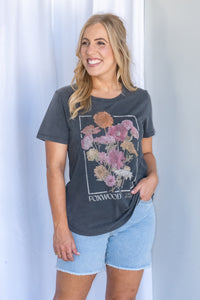 In Bloom Tee in Washed Black - Foxwood