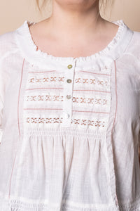 Francesco Embroidered Lace Top in White