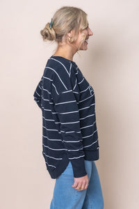 Classic Stripe Simplified Crew in Navy & White Stripe - Foxwood