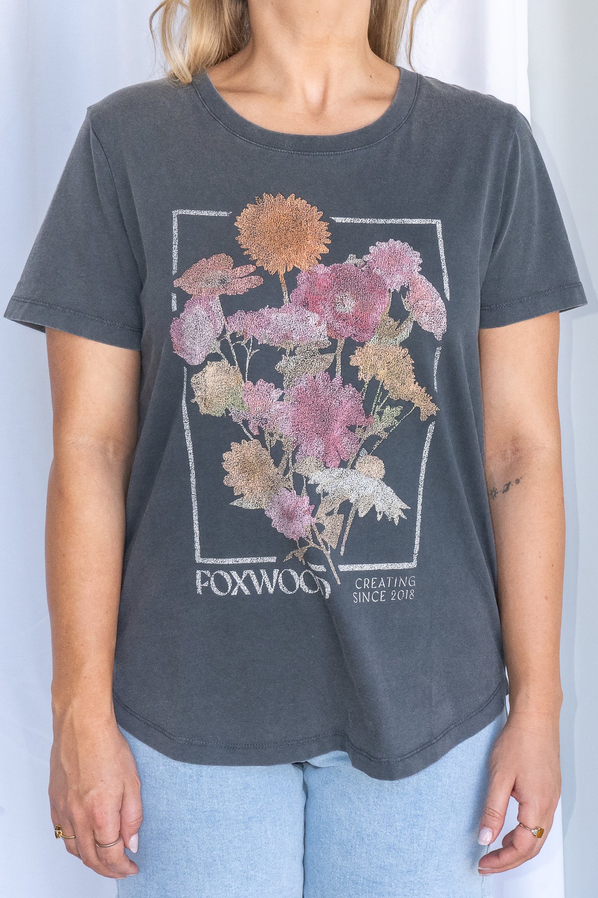 In Bloom Tee in Washed Black - Foxwood