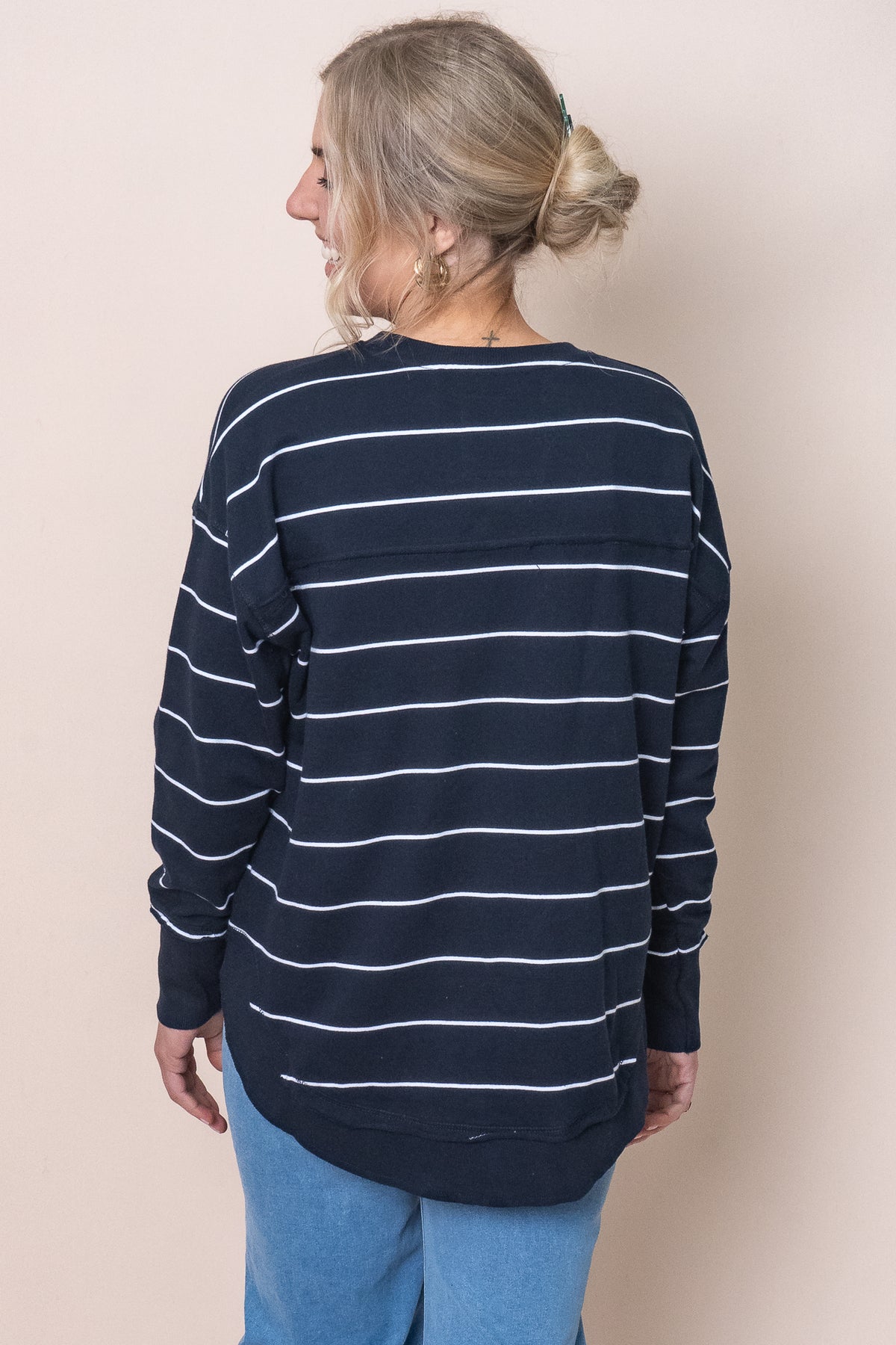 Classic Stripe Simplified Crew in Navy & White Stripe - Foxwood