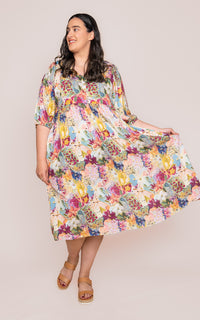 Zandra Midi Dress in Pink Multi