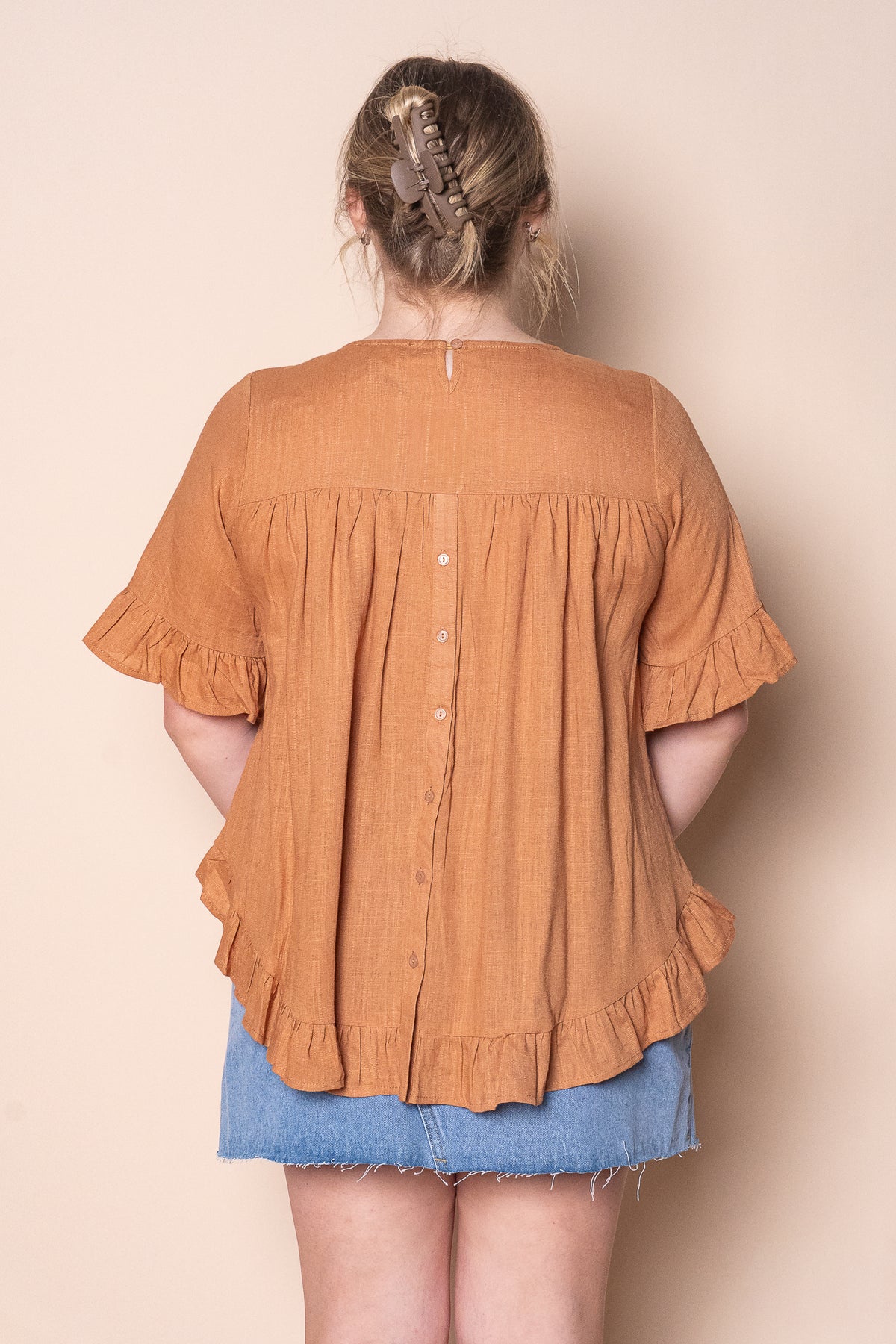 Billy Ruffle Top in Tan