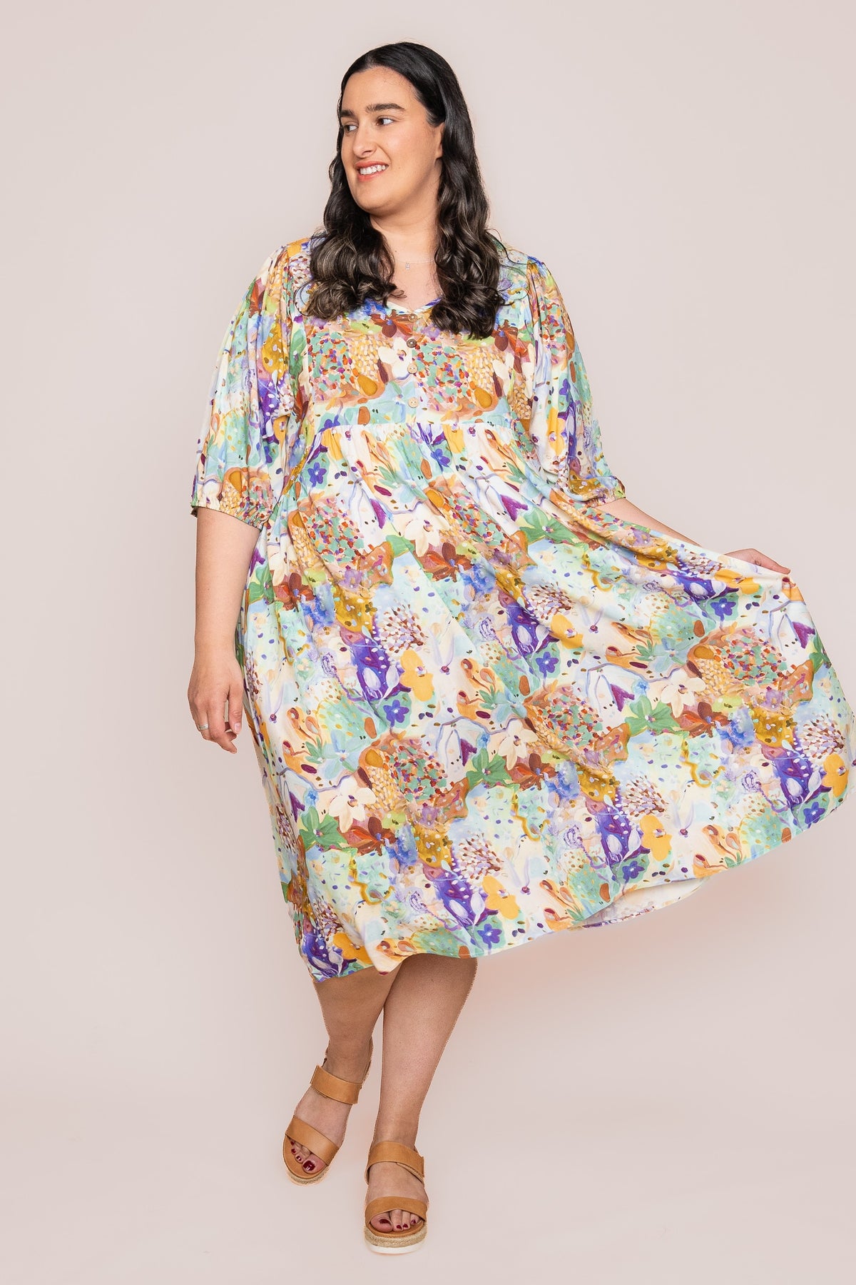 Zandra Midi Dress in Green Multi