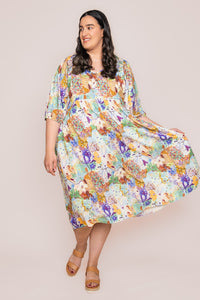 Zandra Midi Dress in Green Multi