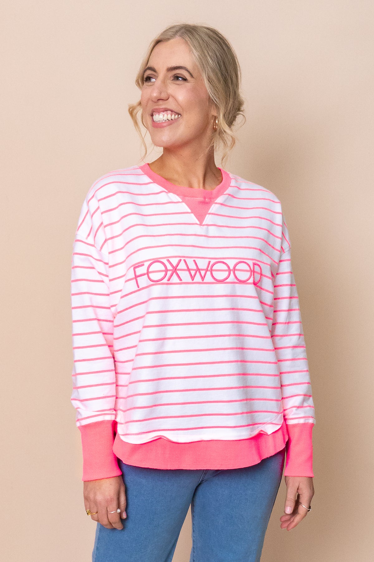 Simplified Stripe Crew in Neon Pink - Foxwood