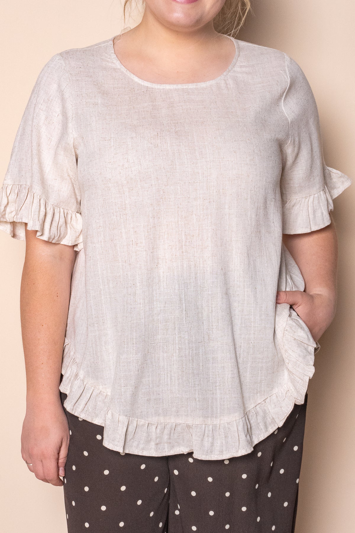 Billy Ruffle Top in Sand