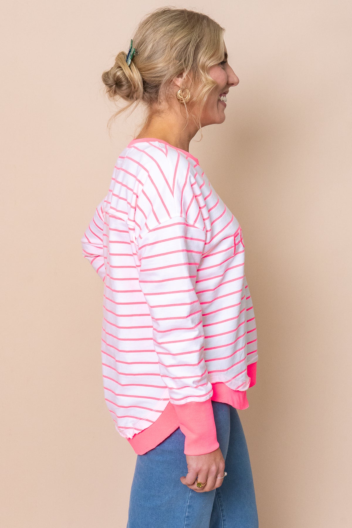 Simplified Stripe Crew in Neon Pink - Foxwood