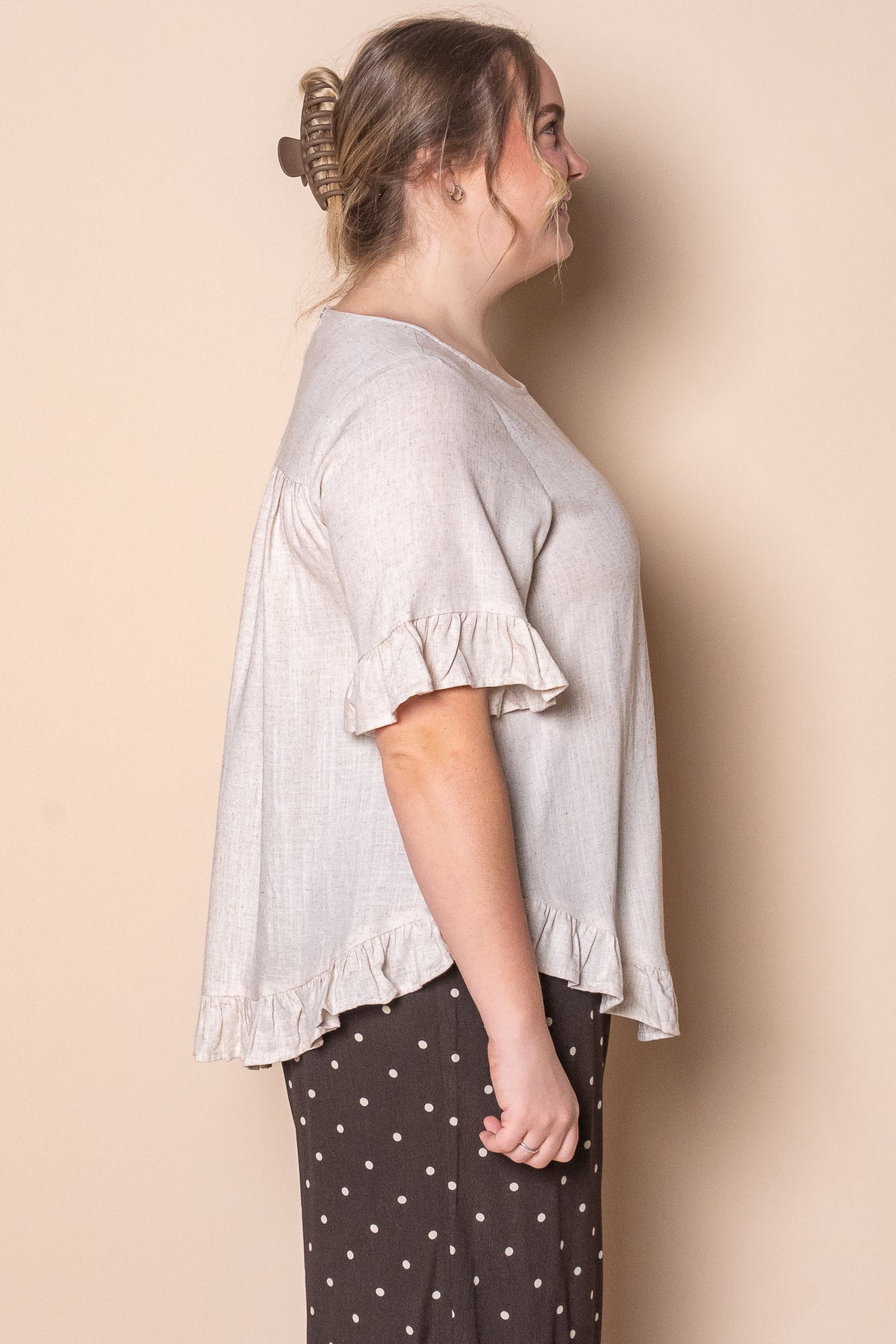 Billy Ruffle Top in Sand