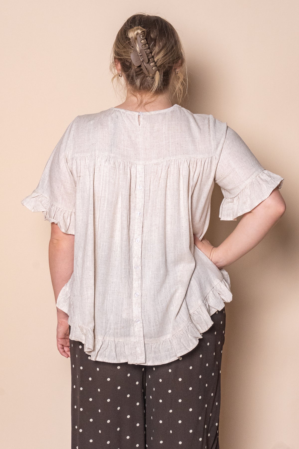 Billy Ruffle Top in Sand