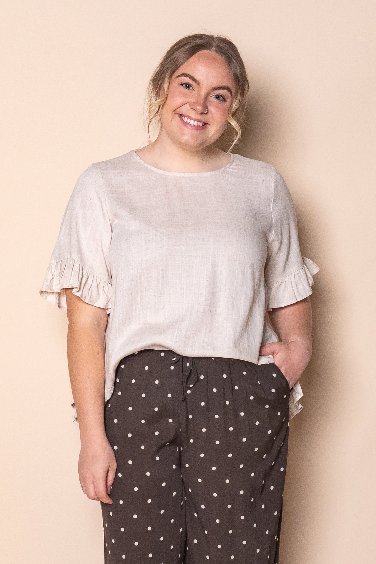 Billy Ruffle Top in Sand