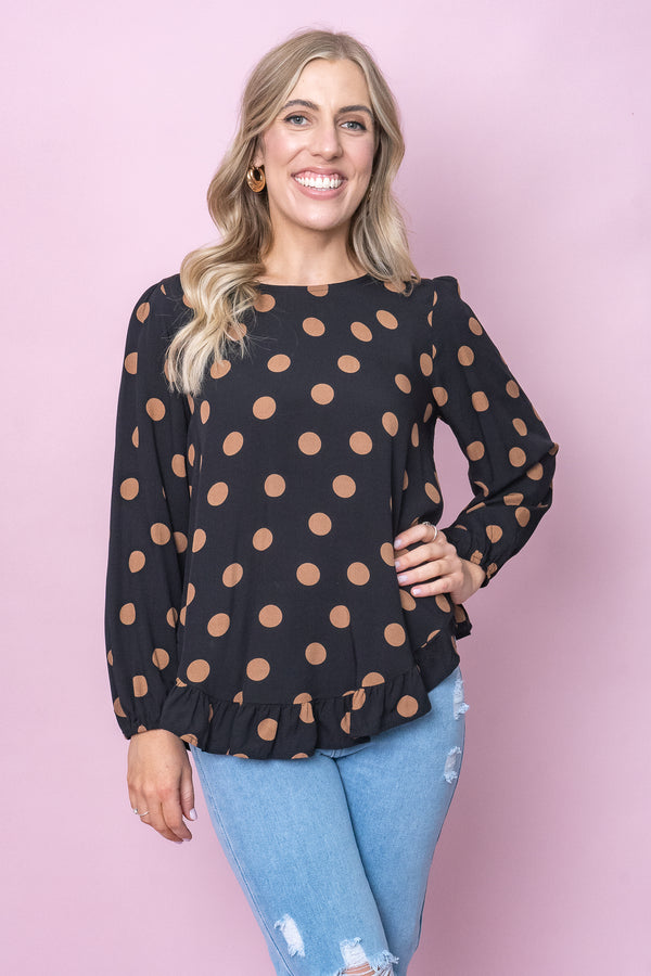 Esmae Polka Dot Top in Black