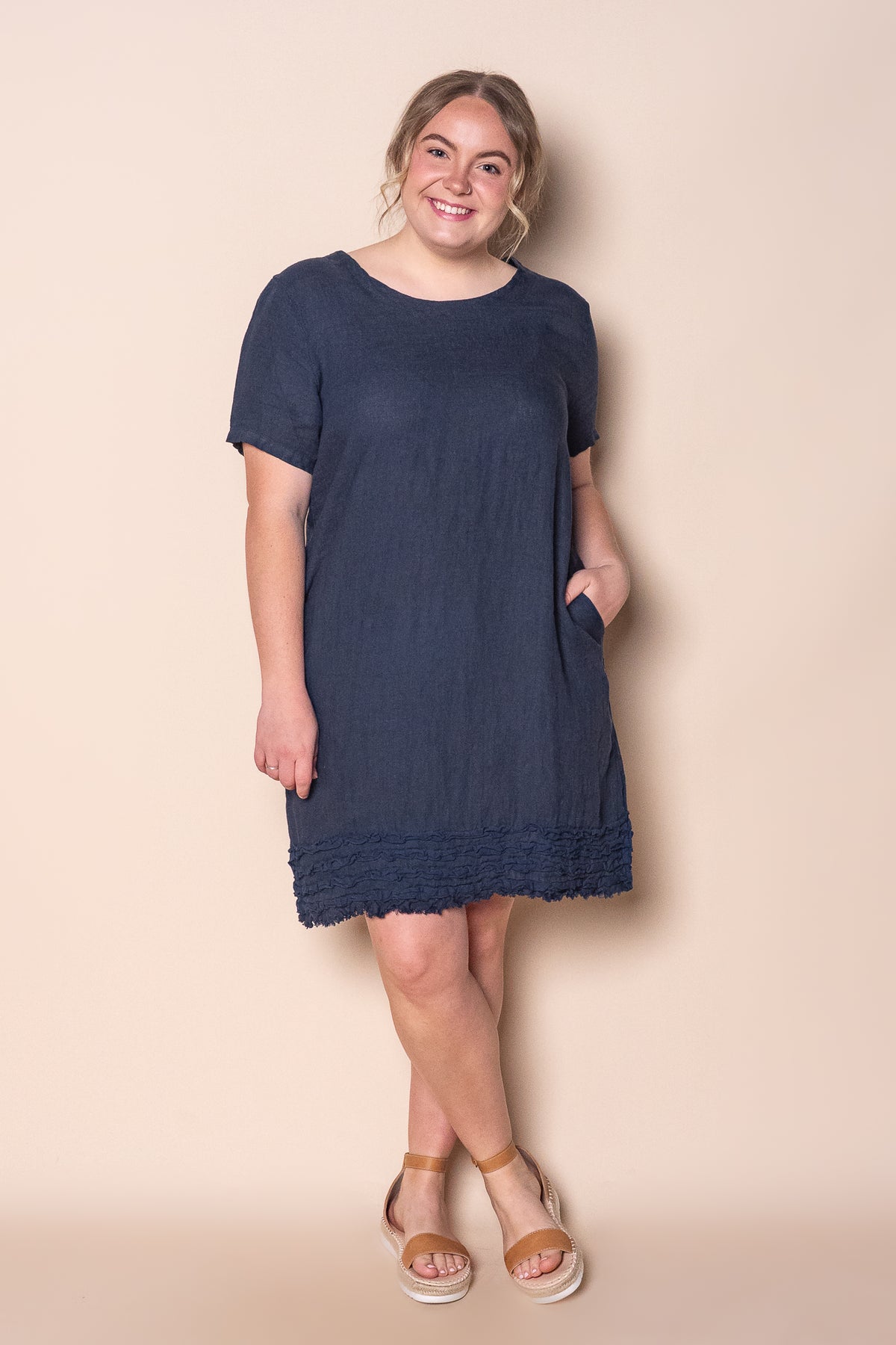 Dahlia Linen Dress in Navy