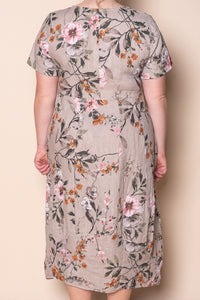 Violet Linen Floral Dress in Taupe