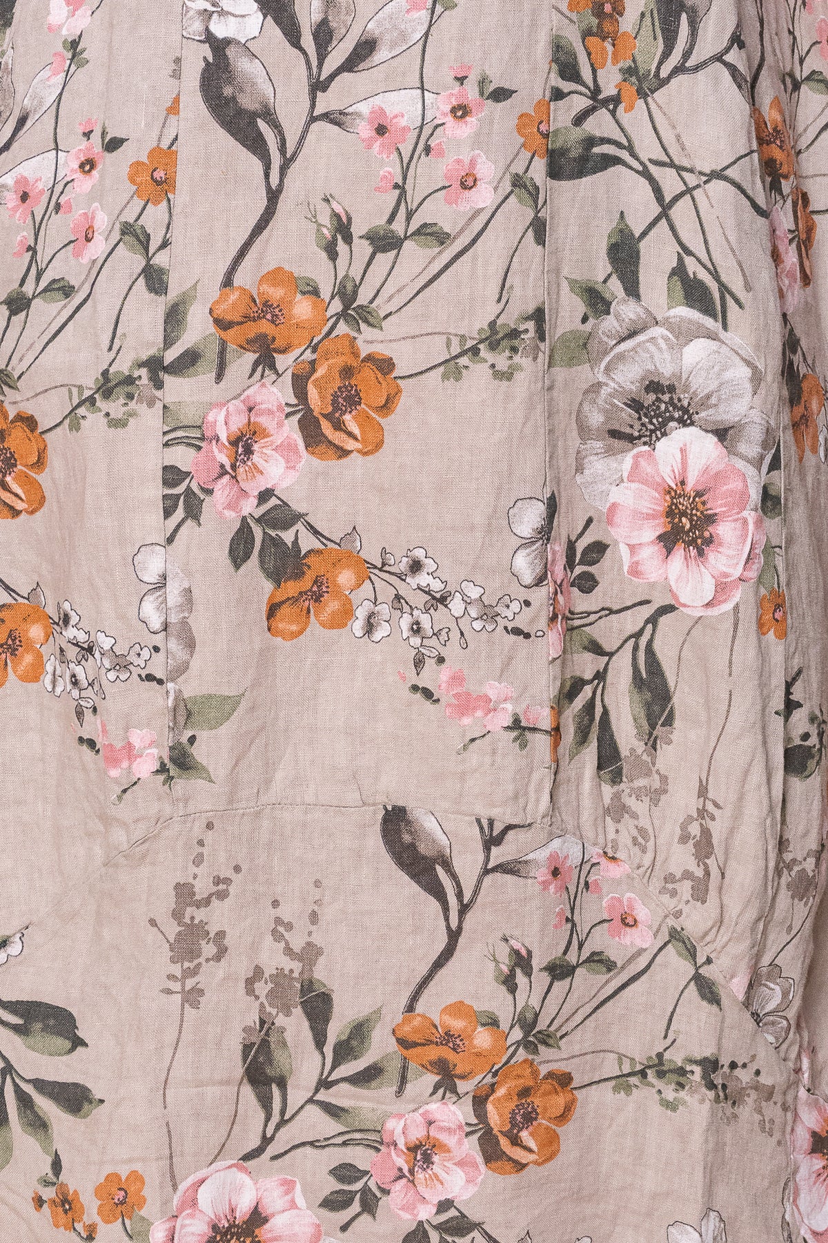 Violet Linen Floral Dress in Taupe