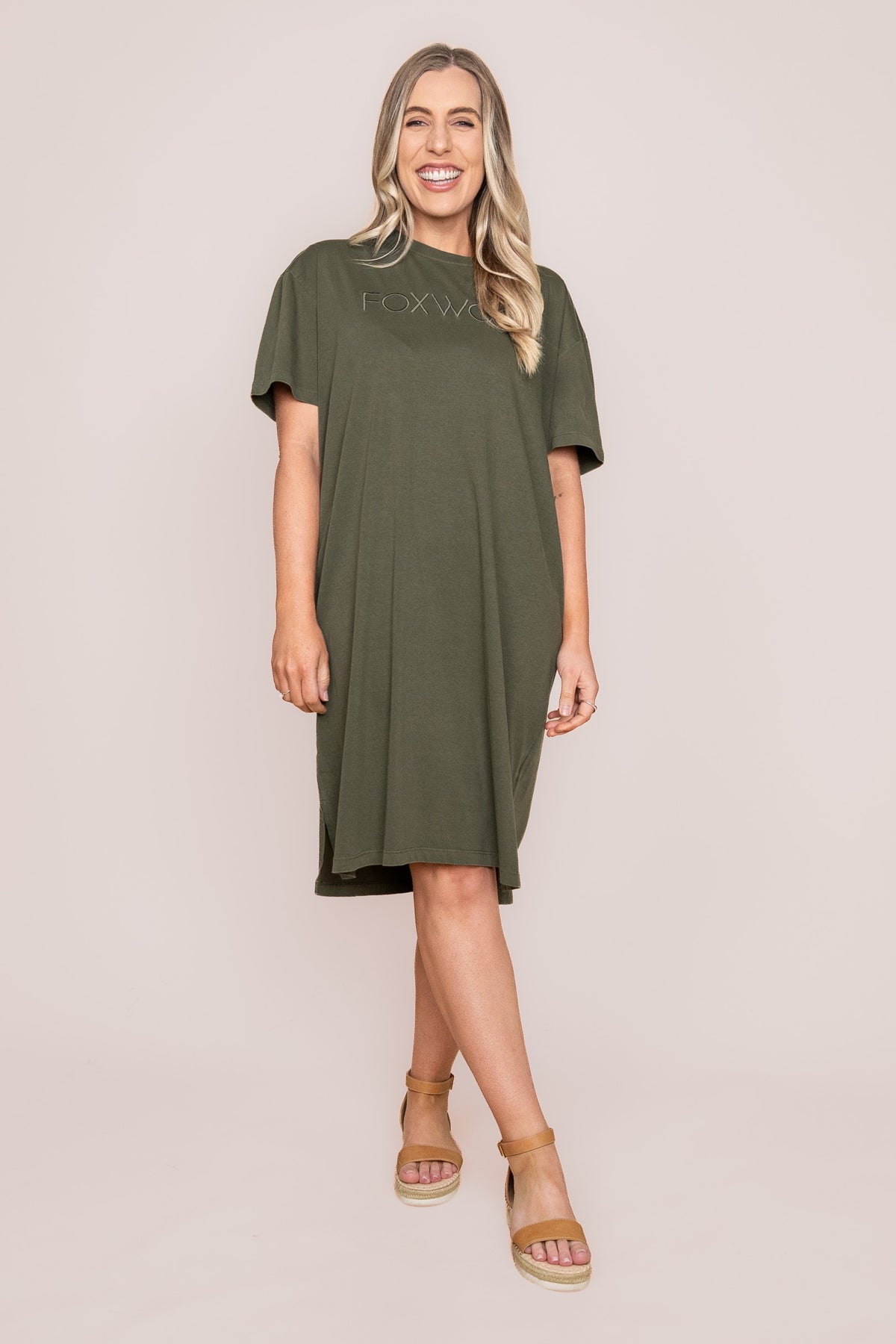 Simplified Tee Dress in Khaki - Foxwood