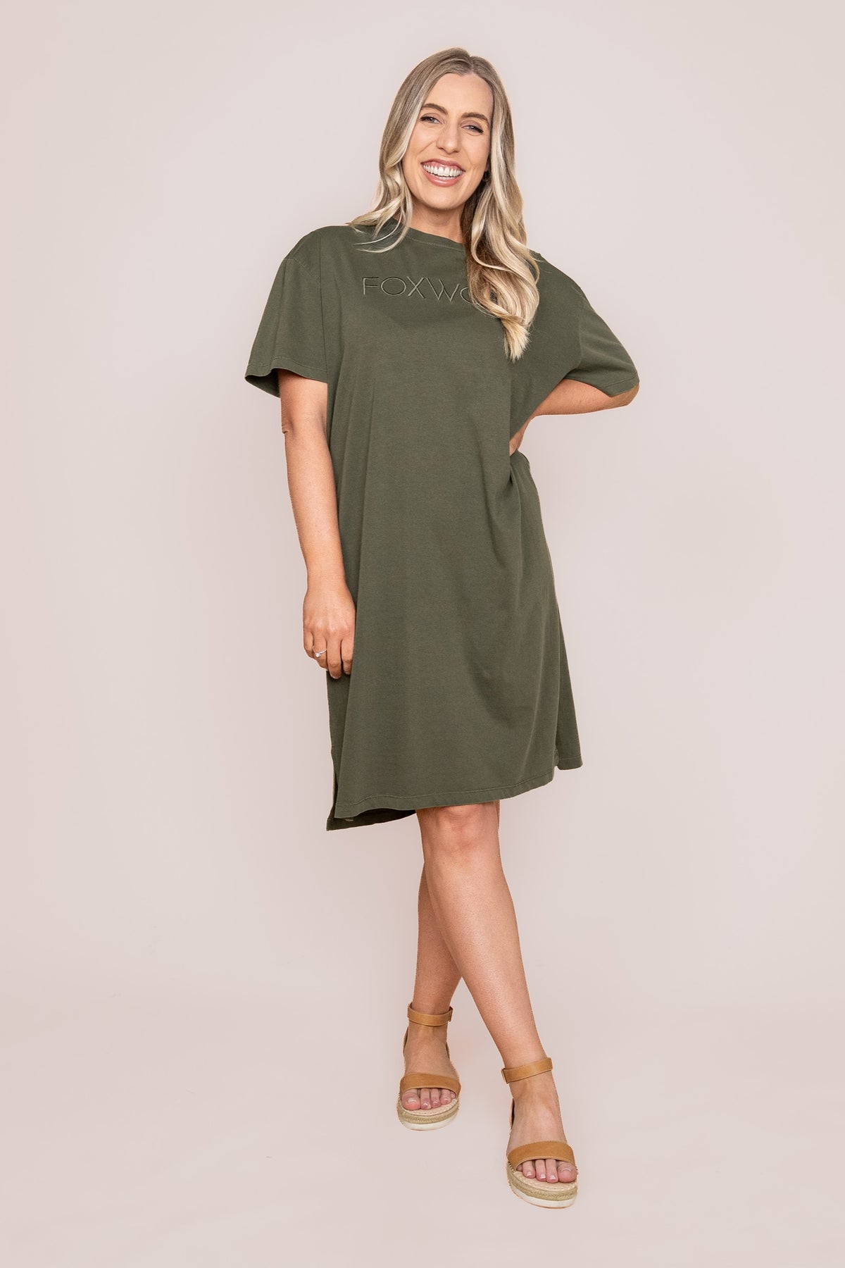Simplified Tee Dress in Khaki - Foxwood