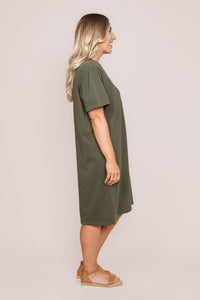 Simplified Tee Dress in Khaki - Foxwood