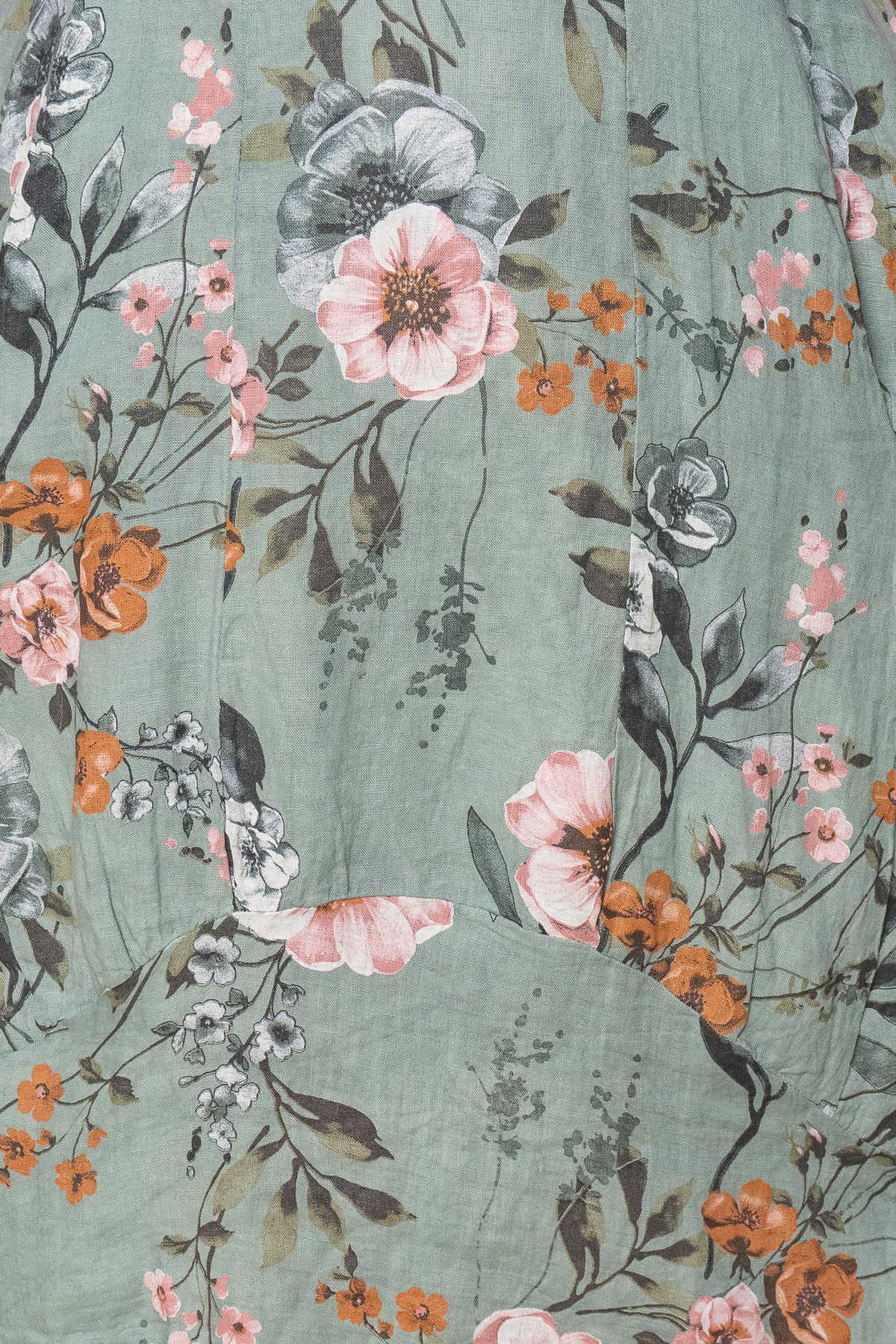 Violet Linen Floral Dress in Dark Sage