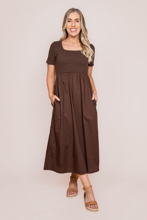 Ella Midi Dress in Chocolate - Foxwood