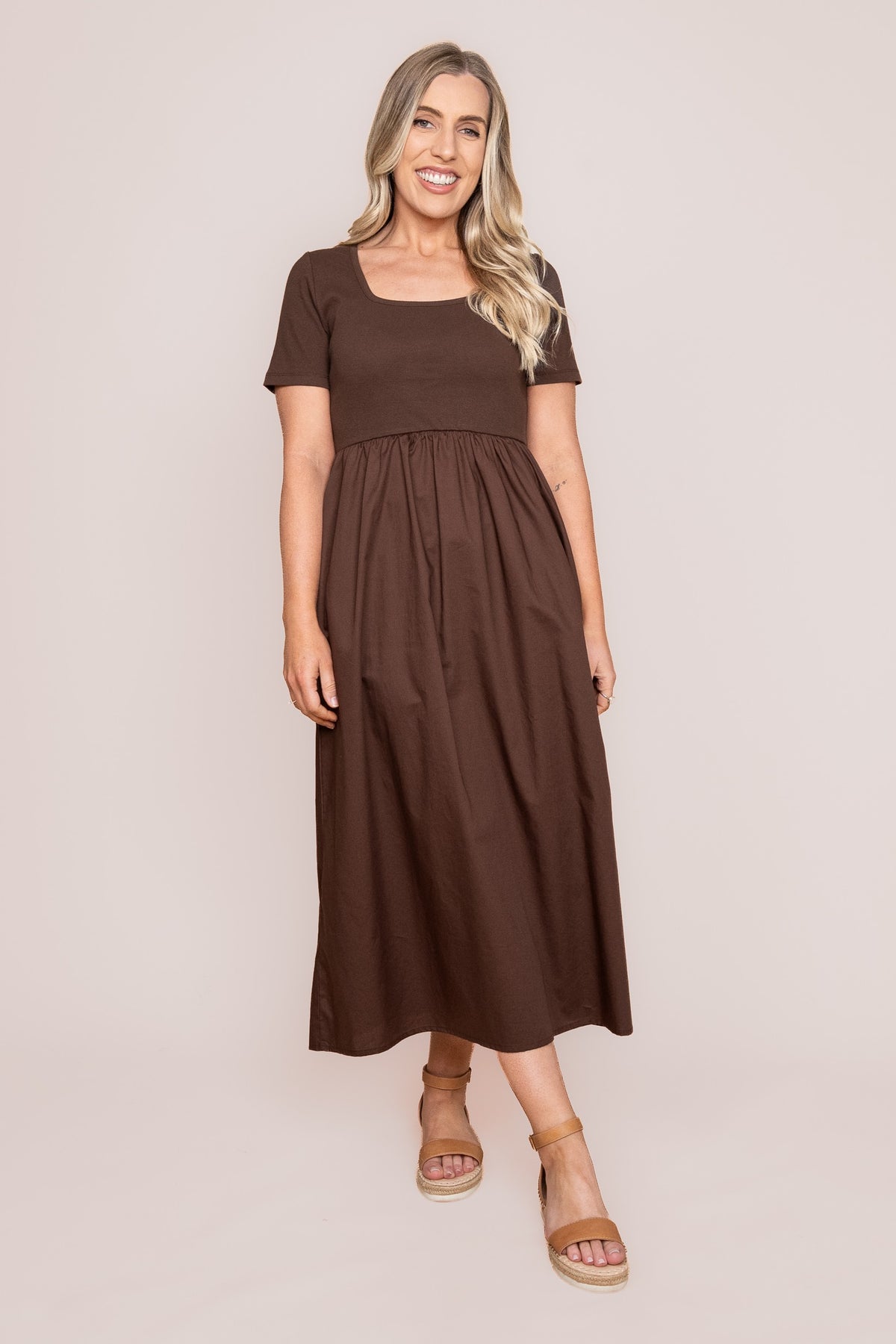 Ella Midi Dress in Chocolate - Foxwood