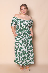 Leanna Leaf Midi Dress in Green