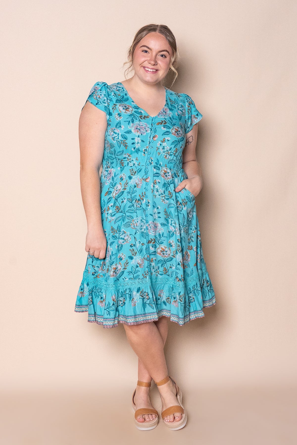 Tina Floral Dress in Turquoise