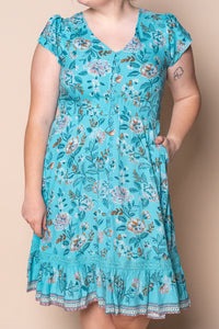 Tina Floral Dress in Turquoise