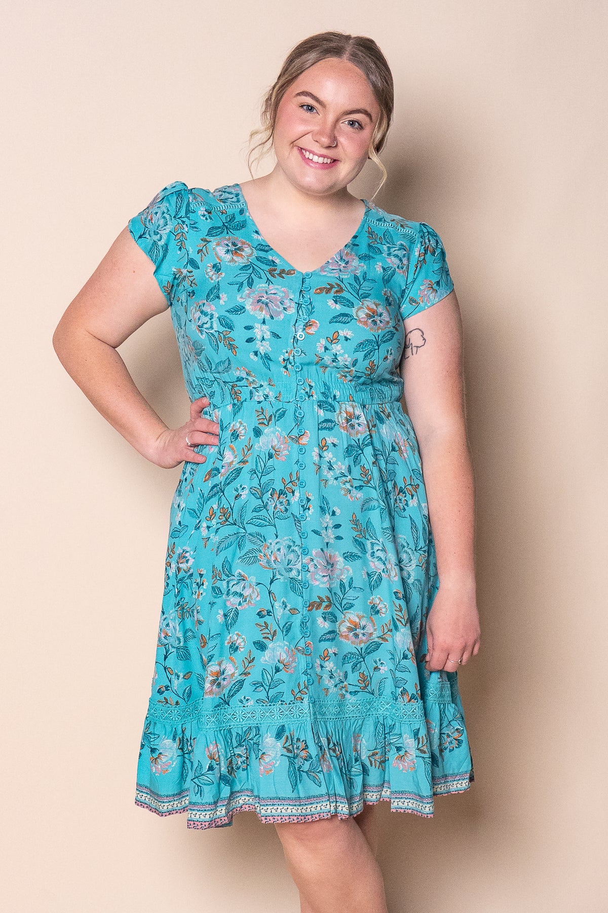 Tina Floral Dress in Turquoise
