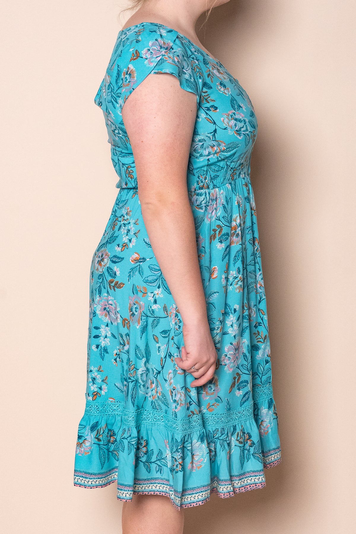Tina Floral Dress in Turquoise