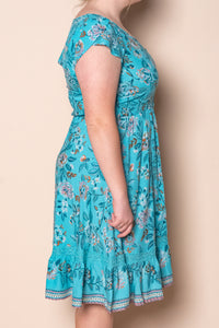 Tina Floral Dress in Turquoise
