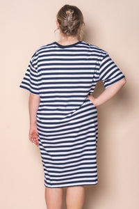 Simplified Stripe Tee Dress in Navy & White Stripe - Foxwood