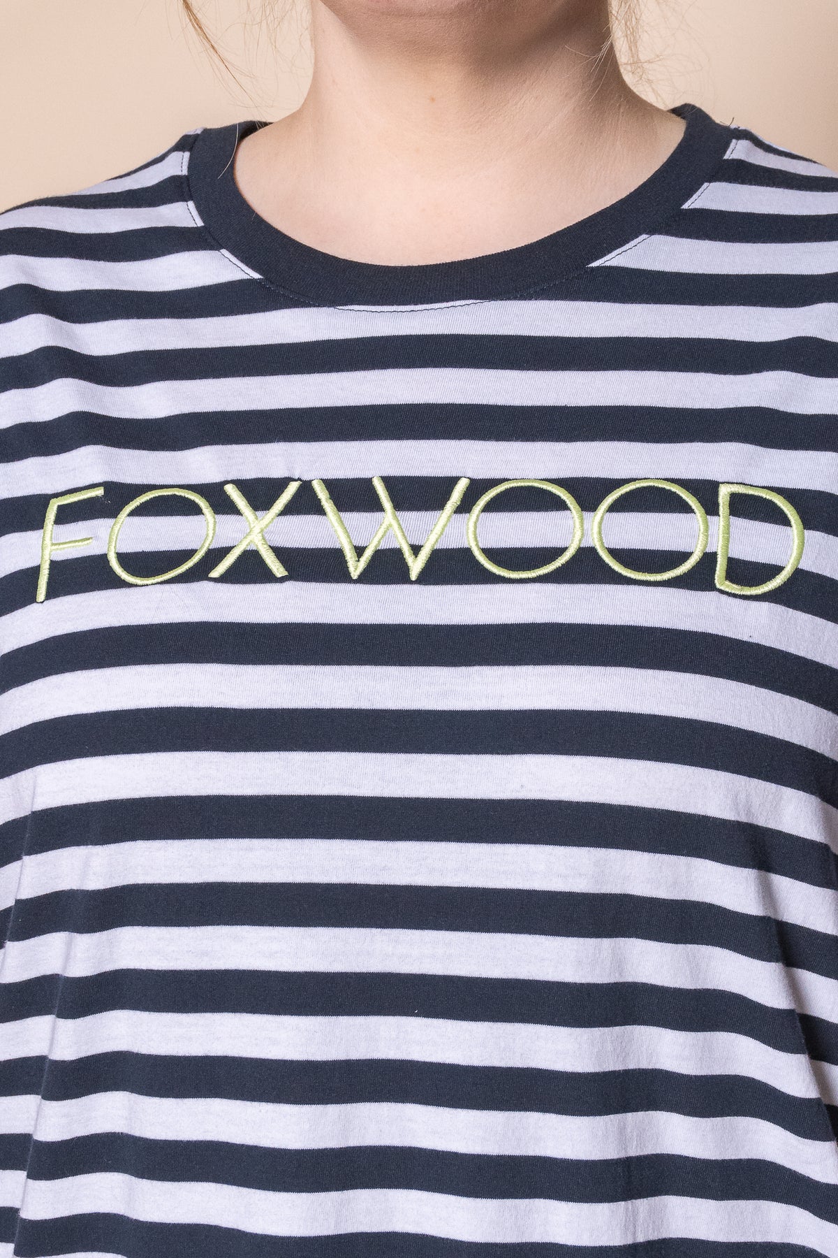 Simplified Stripe Tee Dress in Navy & White Stripe - Foxwood