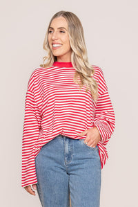 Paloma L/S Stripe Tee in Red - All About Eve