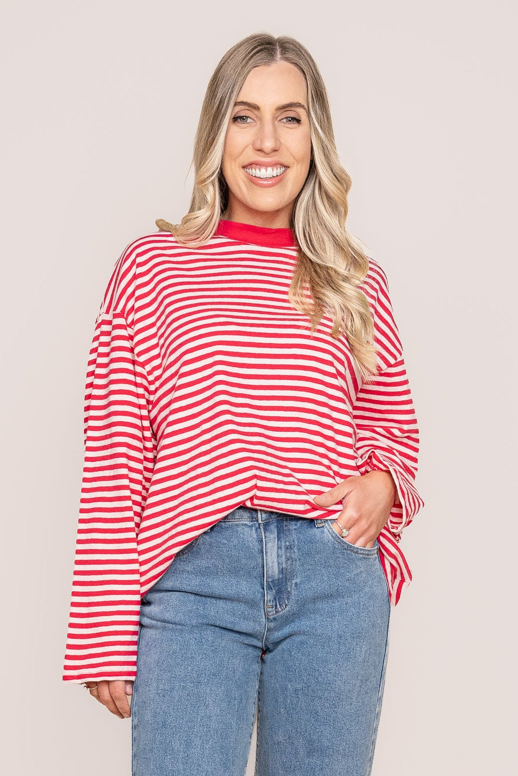 Paloma L/S Stripe Tee in Red - All About Eve