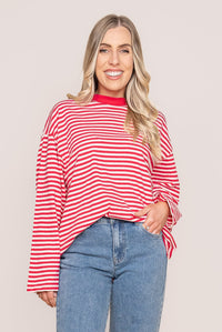 Paloma L/S Stripe Tee in Red - All About Eve
