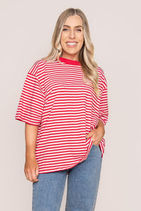 Paloma Oversized Stripe Tee in Red - All About Eve