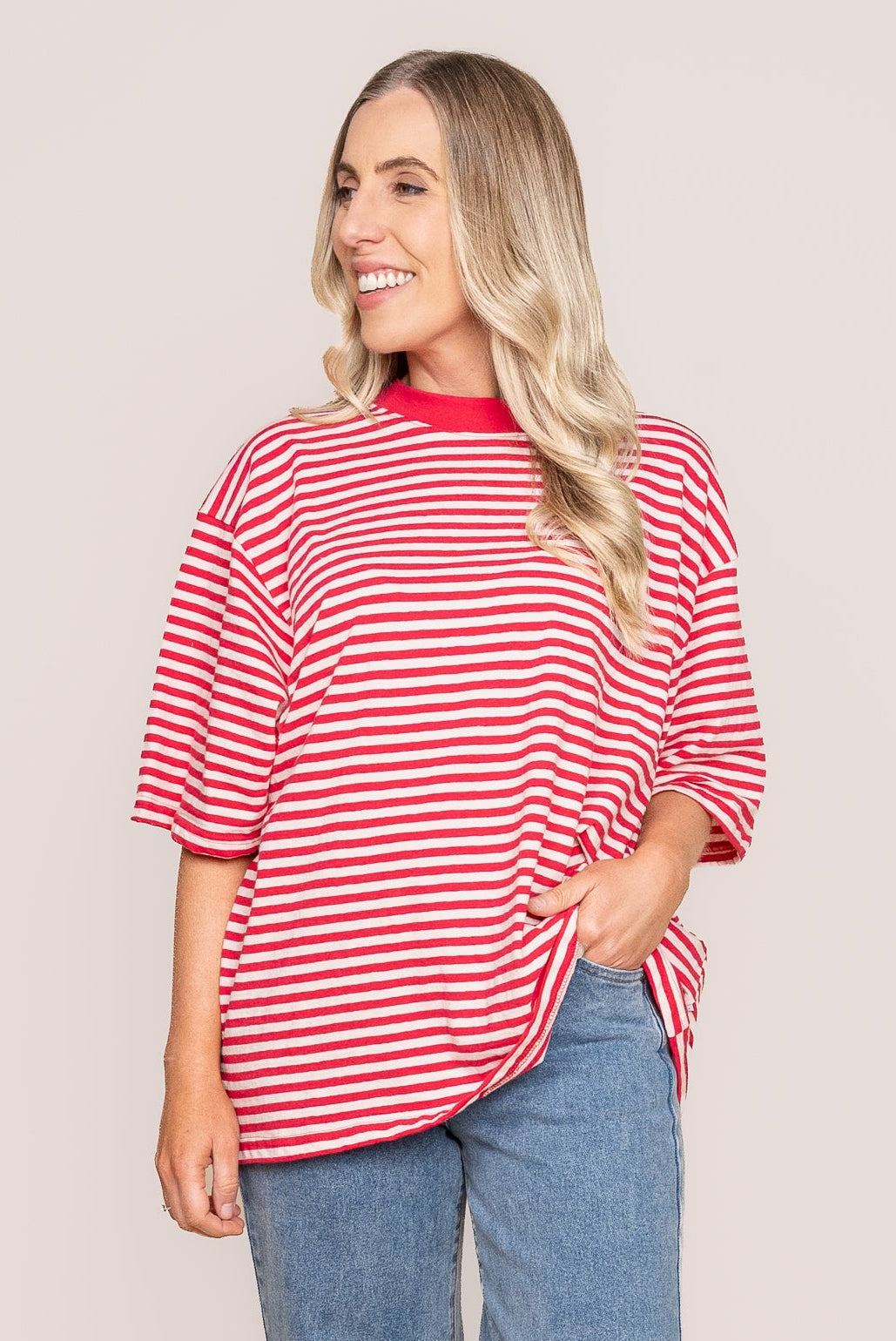 Paloma Oversized Stripe Tee in Red - All About Eve