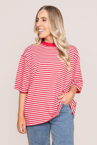 Paloma Oversized Stripe Tee in Red - All About Eve