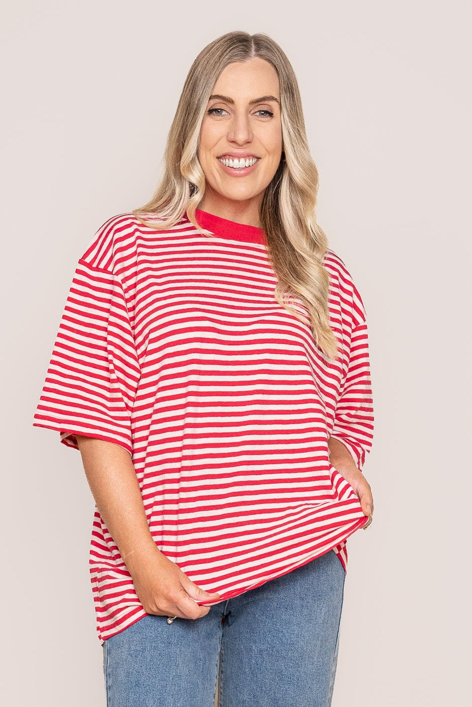 Paloma Oversized Stripe Tee in Red - All About Eve