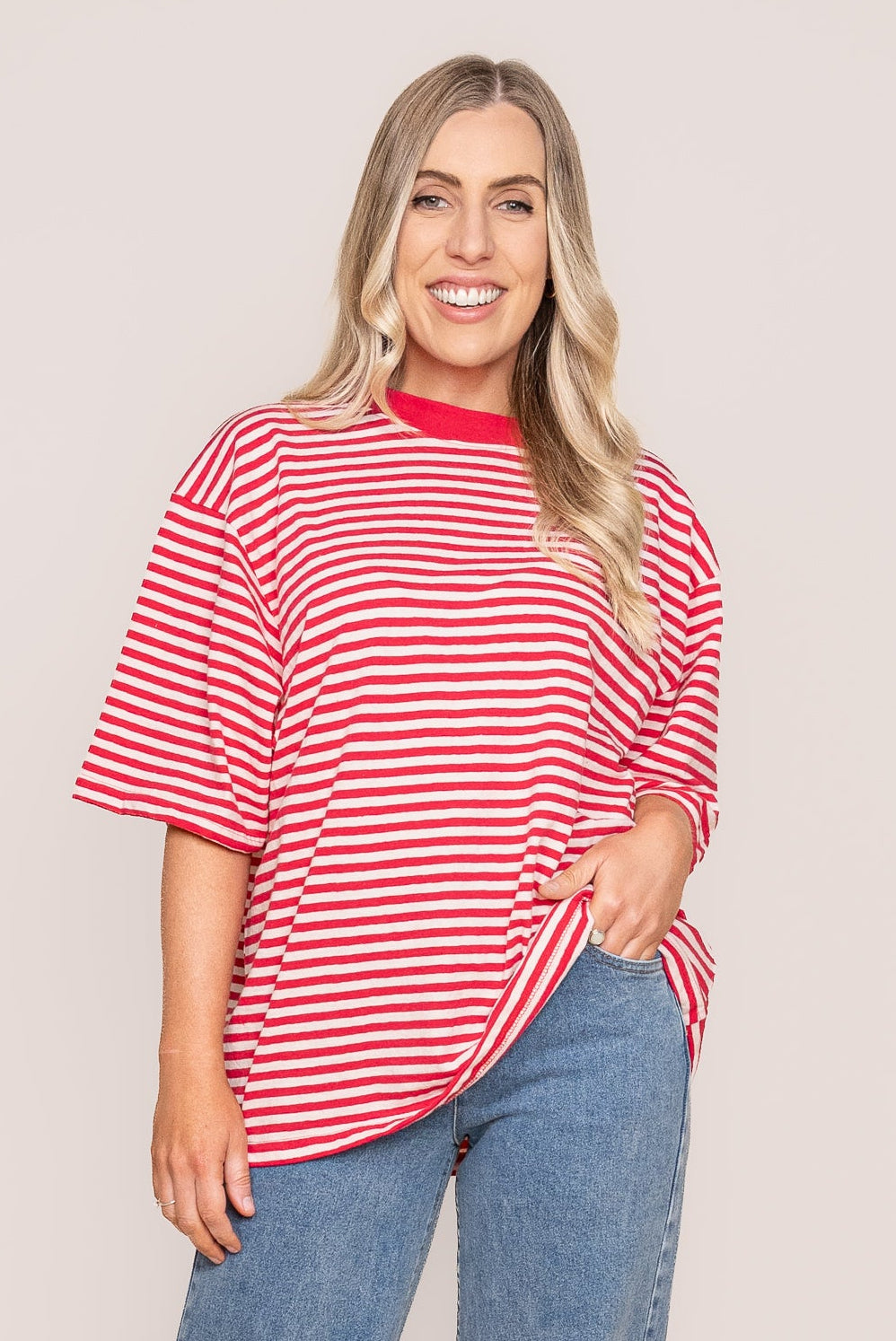 Paloma Oversized Stripe Tee in Red - All About Eve